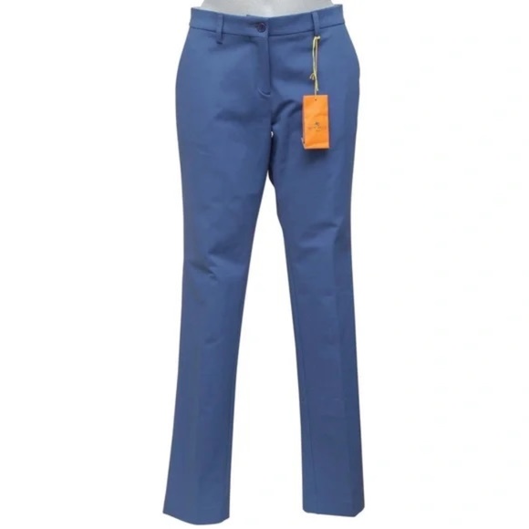 ETRO Blue Pants Trousers Straight Leg Zipper Button Sz 42 NWT